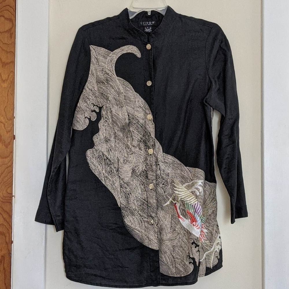 Vintage Citron Linen Asian inspired Tunic Blouse Small - Picture 2 of 9